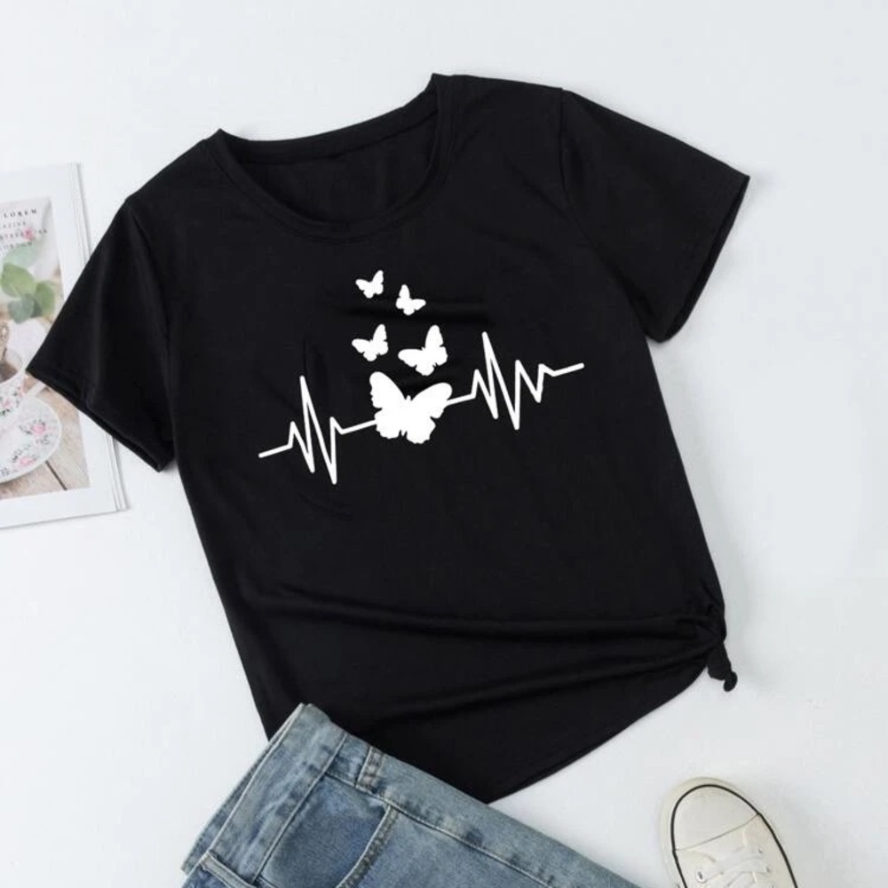 BUTTERFLY PRINT CREW NECK TEE